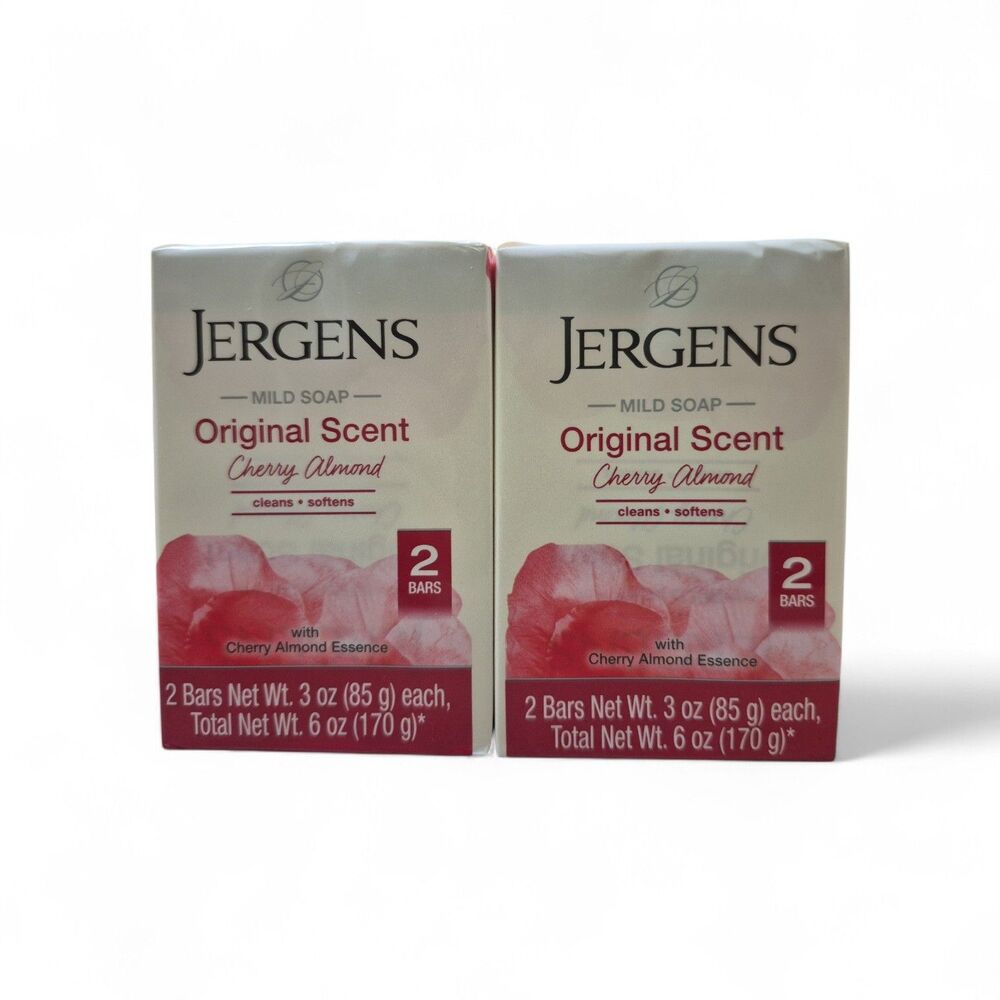 2 Packs (4 Bars Total) Jergens Cherry Almond Mild Soap Original Scent